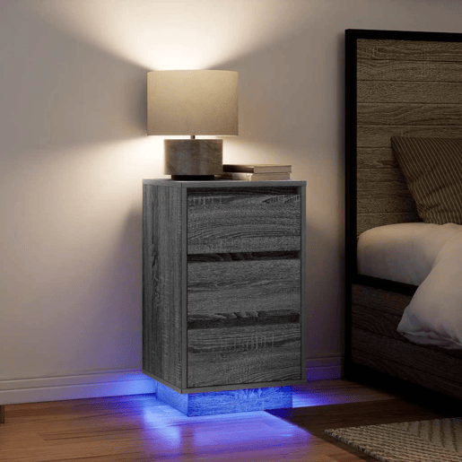 Mesa De Cabeceira - Mesinha De Cabeceira com luzes LED 38x34x65 cm cinzento-sonoma