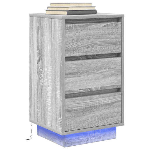 Mesa De Cabeceira - Mesinha De Cabeceira com luzes LED 38x34x65 cm cinzento-sonoma