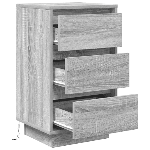 Mesa De Cabeceira - Mesinha De Cabeceira com luzes LED 38x34x65 cm cinzento-sonoma