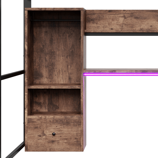 altura 140x200cm - Cama de metal com LED, secretária, 1 gaveta, prateleiras, grade, escada, sem colchão - Preto