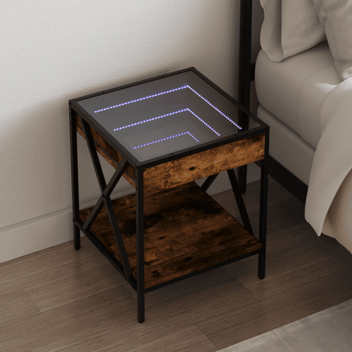 Mesa De Cabeceira - Mesinha De Cabeceira c LED Infinity 40x40x49 cm carvalho fumado