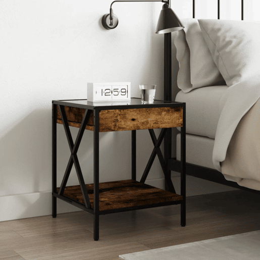 Mesa De Cabeceira - Mesinha De Cabeceira c LED Infinity 40x40x49 cm carvalho fumado