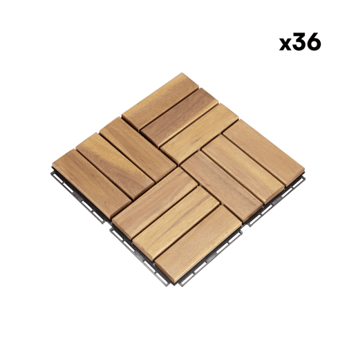 Conjunto de ladrilhos de madeira para pátio de 30x30cm, Sarrafo, Madeira, 30x30x1.9 cm
