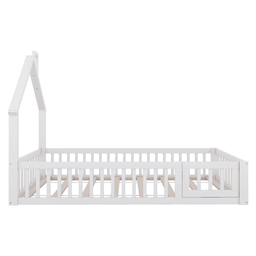 Cama infantil, 90 x 200 cm - Cama em forma de chaminé, com estrado (sem colchão), madeira de pinho, estilo minimalista - Branco