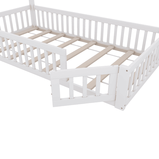 Cama infantil, 90 x 200 cm - Cama em forma de chaminé, com estrado (sem colchão), madeira de pinho, estilo minimalista - Branco