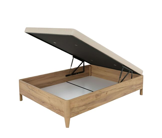 Canapé abatible gran capacidad, madera con patas de haya – tapa reforzada, bombines de gas y fácil limpieza, roble amazonas