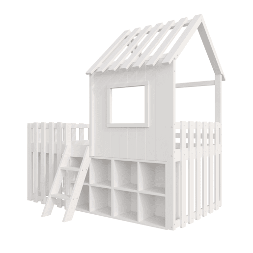 Cama infantil 90x200 - com teto, janela, espaço de armazenamento aberto, escada de escalada, sem colchão - branco Cama infantil 90x200 - com teto, janela, espaço de armazenamento aberto, escada de escalada, sem colchão - branco