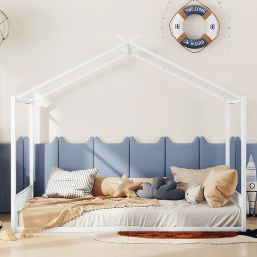 Cama infantil 140x200cm - Cama de ferro, sem colchão, com ripas - Branco