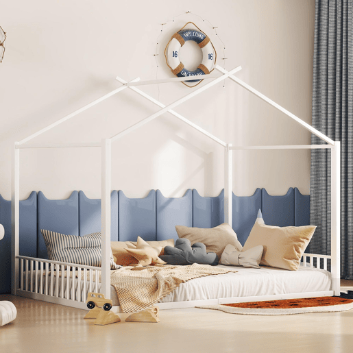 Cama infantil 140x200cm - Cama de ferro, sem colchão, com ripas - Branco