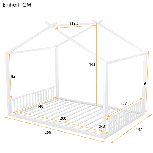 Cama infantil 140x200cm - Cama de ferro, sem colchão, com ripas - Branco