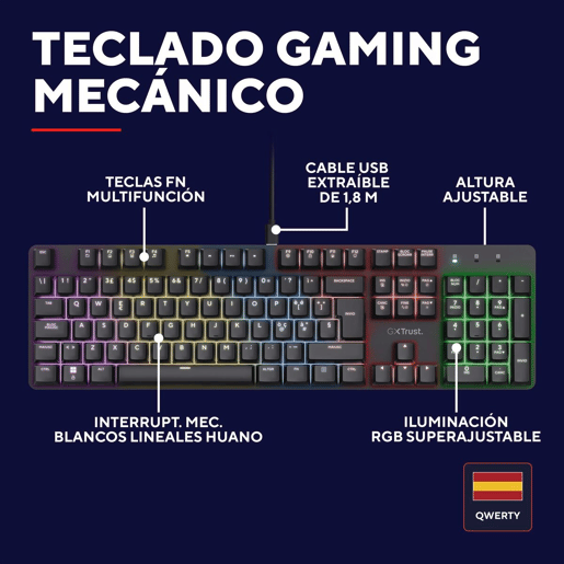 Teclado Gaming Trust 25682 Preto Qwerty espanhol