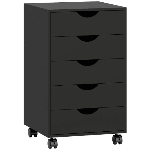 HOMCOM Bloco de Gavetas com Rodas Bloco de Gavetas para Escritório com 5 Gavetas Arquivador Móvel para Escritório 40x40x67 cm Preto
