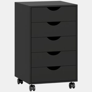HOMCOM Bloco de Gavetas com Rodas Bloco de Gavetas para Escritório com 5 Gavetas Arquivador Móvel para Escritório 40x40x67 cm Preto