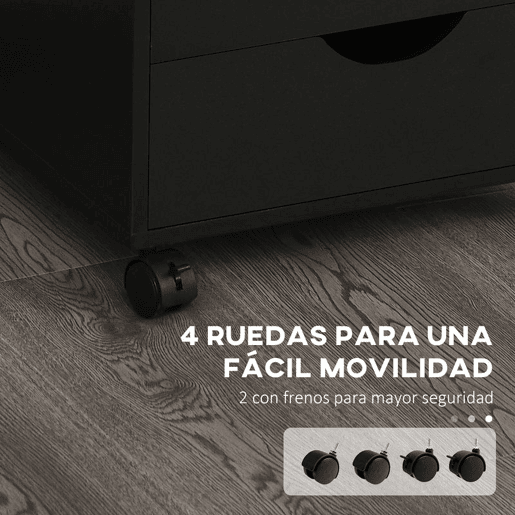 HOMCOM Bloco de Gavetas com Rodas Bloco de Gavetas para Escritório com 5 Gavetas Arquivador Móvel para Escritório 40x40x67 cm Preto