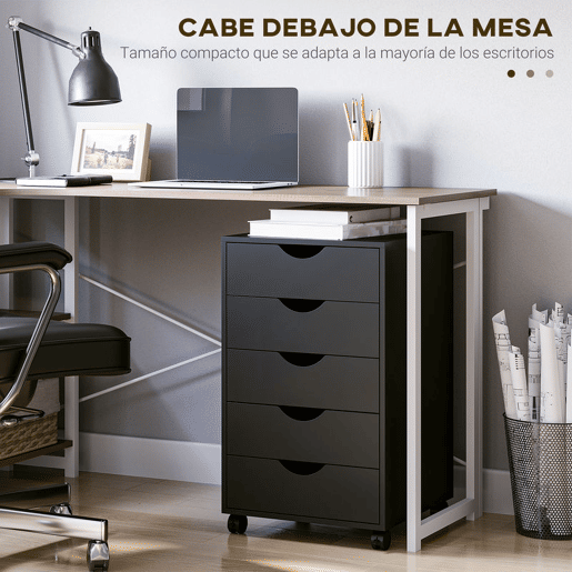 HOMCOM Bloco de Gavetas com Rodas Bloco de Gavetas para Escritório com 5 Gavetas Arquivador Móvel para Escritório 40x40x67 cm Preto