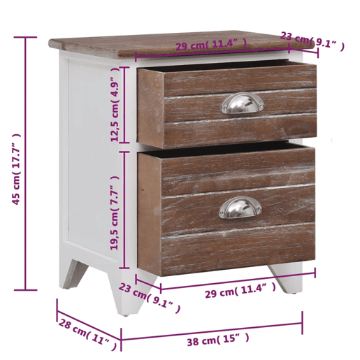 vidaXL Mesa de cabeceira 38x28x45 cm madeira paulownia castanhobranco vidaXL Mesa de cabeceira 38x28x45 cm madeira paulownia castanhobranco