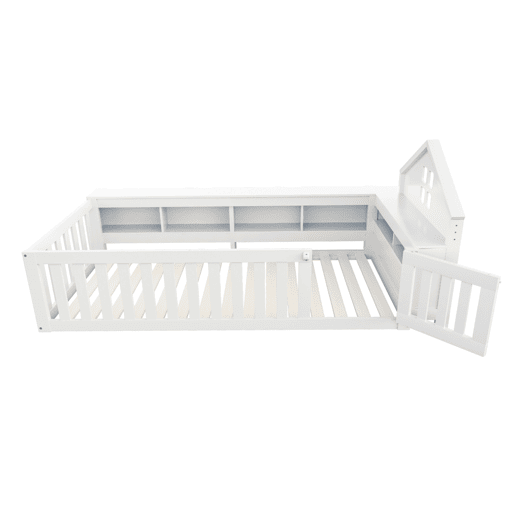 Cama infantil 90x200 cm - Com telhado, janela, arrumação, grade de segurança e porta - Branca
