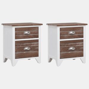 vidaXL Mesa de cabeceira com 2 gavetas 2 pcs castanho e branco
