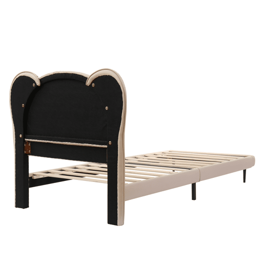Cama individual 90x200 - Cabeceira infantil em forma de animal, estrutura metálica e estrado estável - Bege