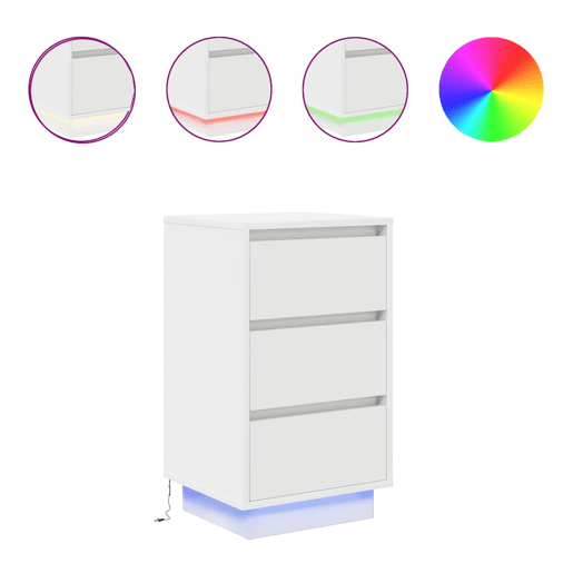 Mesa De Cabeceira - Mesinha De Cabeceira com luzes LED 38x34x65 cm branco