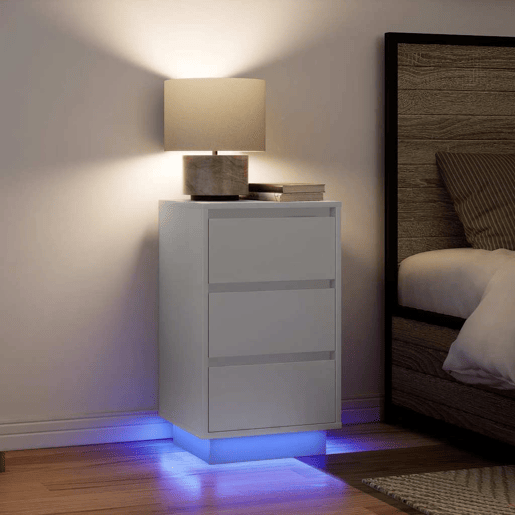 Mesa De Cabeceira - Mesinha De Cabeceira com luzes LED 38x34x65 cm branco