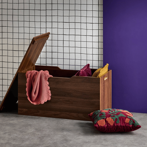 Cómoda com banco, cabeceira da cama, decoração em madeira de nogueira, Nepal, Madeira de nogueira, 80x40x40 cm