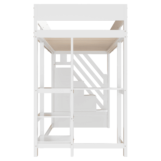 Cama alta multifuncional 90x200 cm - com arrumação, estrutura em madeira maciça de pinho, com estrado, para crianças e adolescentes - Branco