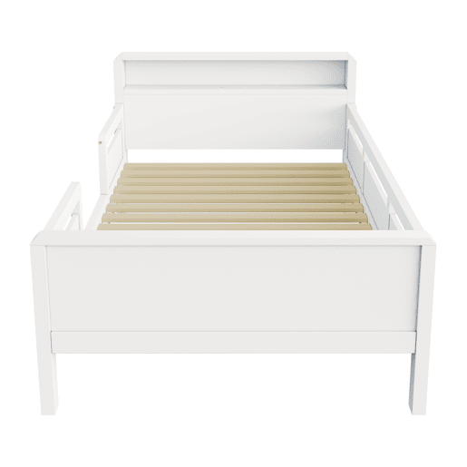 Cama de madeira 90 x 200 cm - porta USB e Tipo-C, luz LED pequena, cabeceira com prateleiras, cama individual multifuncional - pinho branco