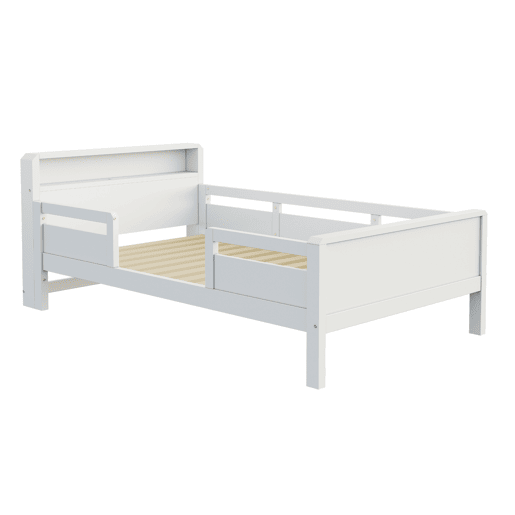 Cama de madeira 90 x 200 cm - porta USB e Tipo-C, luz LED pequena, cabeceira com prateleiras, cama individual multifuncional - pinho branco