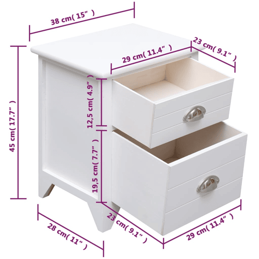 vidaXL Mesa de cabeceira com 2 gavetas 2 pcs branco