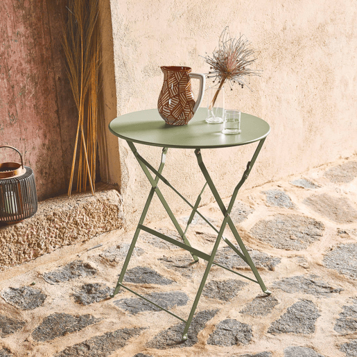 Mesa de jardim bistrô dobrável em metal 60cm, 2 lugares, Emilia, Verde cinzento, 60x60x71 cm