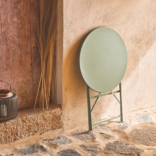 Mesa de jardim bistrô dobrável em metal 60cm, 2 lugares, Emilia, Verde cinzento, 60x60x71 cm