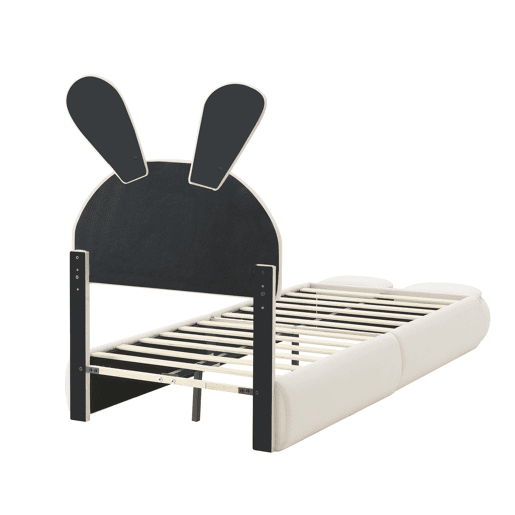 Cama individual 90x200 cm - com orelhas de coelho, luz quente regulável, dois bancos com arrumação - Bege