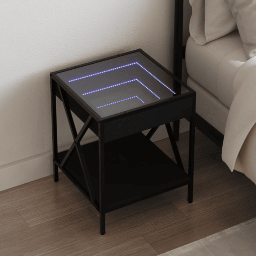 Mesa De Cabeceira - Mesinha De Cabeceira com luzes LED Infinity 40x40x49 cm preto