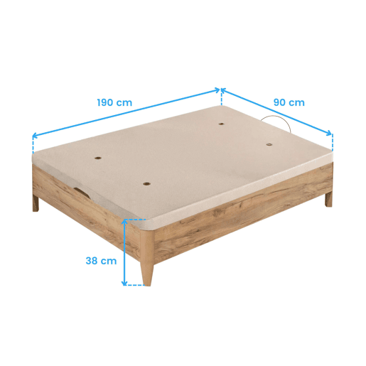 Sofá-cama de quarto Cope 90x190 cm, Carvalho Amazonas, tampa reforçada anti-curvatura, abertura manual de botija de gás, pés em faia de 11 cm