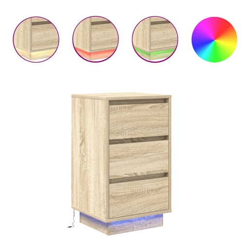 Mesa De Cabeceira - Mesinha De Cabeceira com luzes LED 38x34x65 cm carvalho sonoma