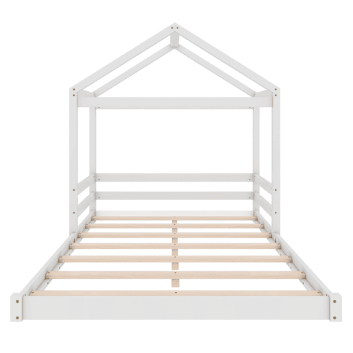 Cama infantil, 140 x 200 cm - Cama em forma de casa com estrado (sem colchão), estilo minimalista - Branco