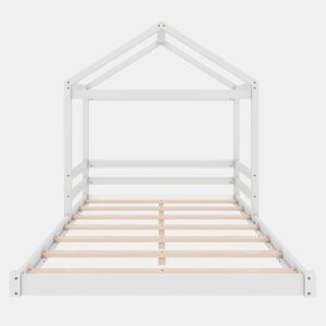 Cama infantil, 140 x 200 cm - Cama em forma de casa com estrado (sem colchão), estilo minimalista - Branco