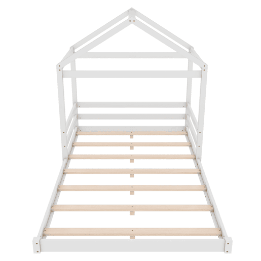 Cama infantil, 140 x 200 cm - Cama em forma de casa com estrado (sem colchão), estilo minimalista - Branco