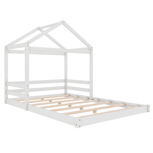 Cama infantil, 140 x 200 cm - Cama em forma de casa com estrado (sem colchão), estilo minimalista - Branco