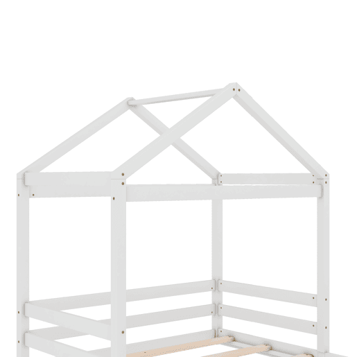 Cama infantil, 140 x 200 cm - Cama em forma de casa com estrado (sem colchão), estilo minimalista - Branco