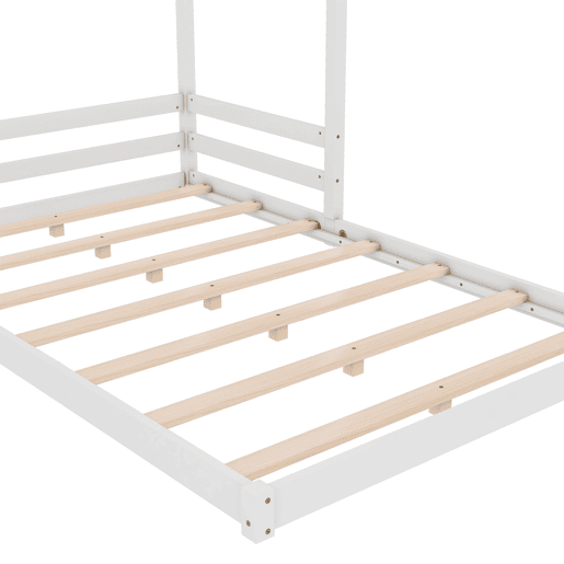 Cama infantil, 140 x 200 cm - Cama em forma de casa com estrado (sem colchão), estilo minimalista - Branco
