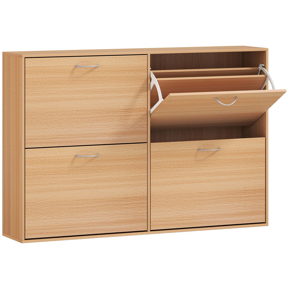 Homcom zapatero estrecho 4 puertas, zapatero entrada recibidor con estantes ajustables, para 16-24 pares de zapatos, para pasillo, espacios reducidos, 120x24x81 cm, natural