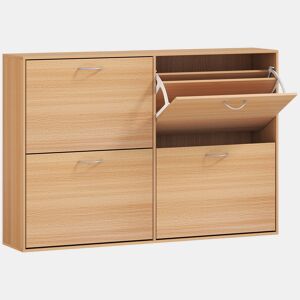 HOMCOM Sapateira Moderna com 4 Gavetas Abatíveis e Prateleiras Ajustáveis para 16-24 Pares de Sapatos para Corredor Entrada 120x24x81 cm Madeira