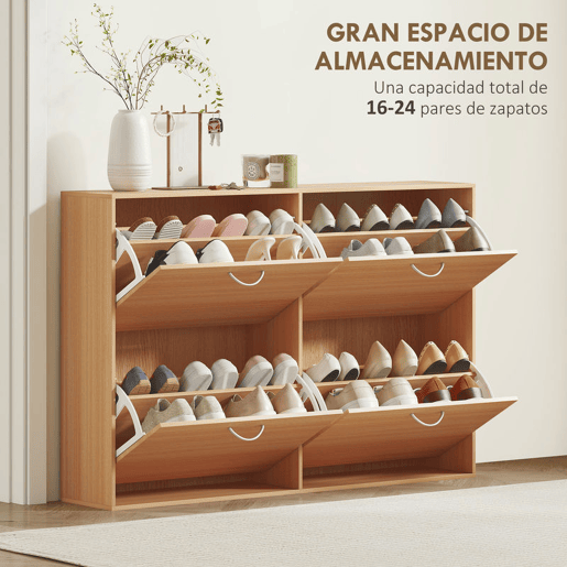 HOMCOM Sapateira Moderna com 4 Gavetas Abatíveis e Prateleiras Ajustáveis para 16-24 Pares de Sapatos para Corredor Entrada 120x24x81 cm Madeira
