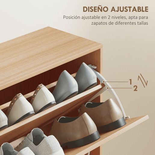 HOMCOM Sapateira Moderna com 4 Gavetas Abatíveis e Prateleiras Ajustáveis para 16-24 Pares de Sapatos para Corredor Entrada 120x24x81 cm Madeira