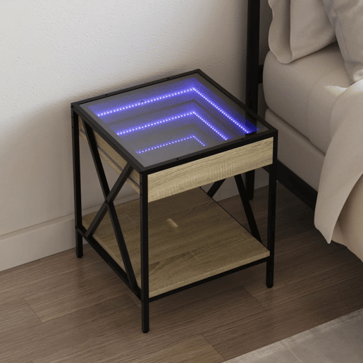 Mesa De Cabeceira - Mesinha De Cabeceira c LED Infinity 40x40x49 cm carvalho sonoma