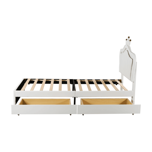 Cama infantil 90x200 cm - Cama individual de princesa branca em PU com arrumação, luzes LED, estrado e encosto