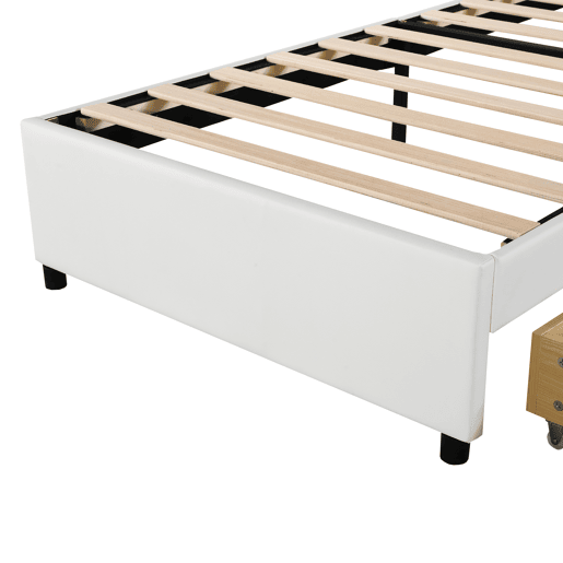 Cama infantil 90x200 cm - Cama individual de princesa branca em PU com arrumação, luzes LED, estrado e encosto