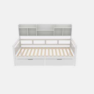 Sofá-cama 90x200 - Com gavetas e prateleiras, estrado, cama infantil, cama juvenil, cama individual, cama de madeira maciça - Branco